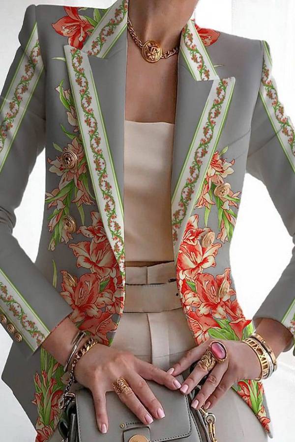 Art print double-breasted blazer