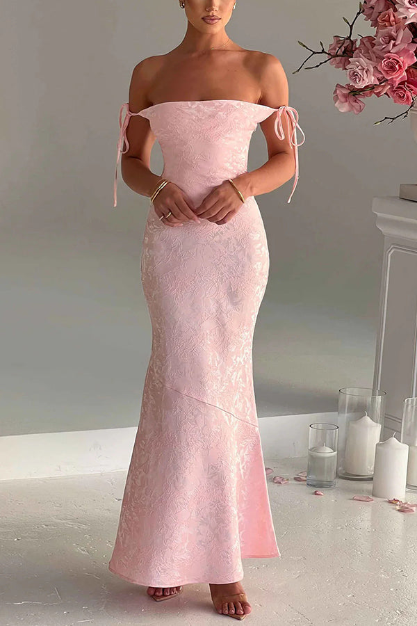 Jacquard Fabric Elegant Suspender Tie Slim Fishtail Maxi Dress