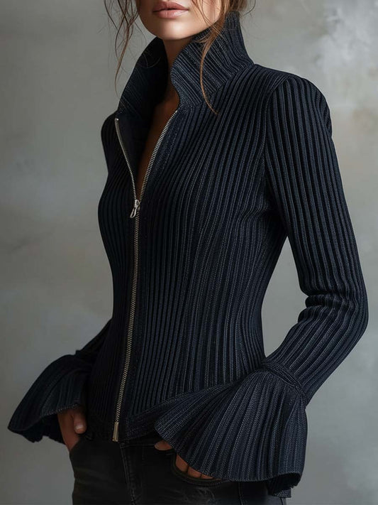 Midnight Sparkle Ribbed Knit Jacket