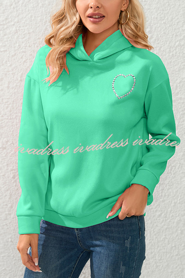 Love Pattern Hollow Diamond Velvet Hooded Long Sleeved Sweatshirt