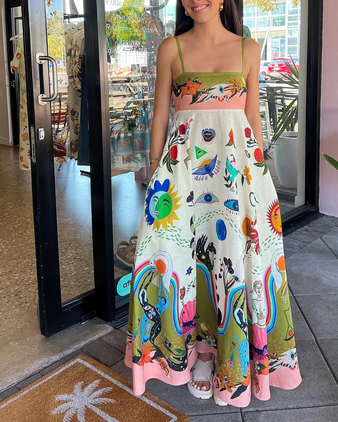 Vestido lencero con estampado de pintura y posicionamiento elegante