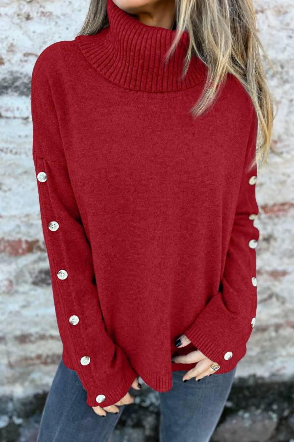 women's casual turtleneck button sweater