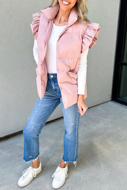 Chaleco con bolsillos y solapa abotonada y mangas con volantes de Remi 