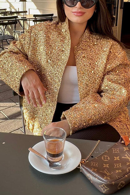 Sequined small stand collar jacket