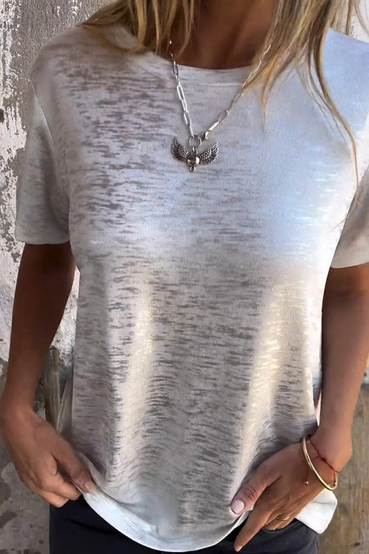 Camiseta de manga corta con cuello redondo y efecto bronceado de moda 