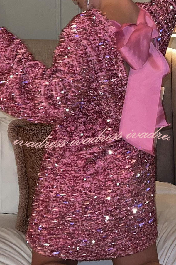 Vestido mini holgado con lazo en la espalda y lentejuelas para bailar toda la noche 