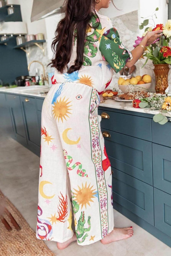 Conjunto de camisa holgada de manga corta y pantalón con cintura elástica con estampado único de Bohemia Beauty