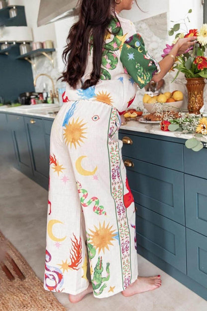 Conjunto de camisa holgada de manga corta y pantalón con cintura elástica con estampado único de Bohemia Beauty