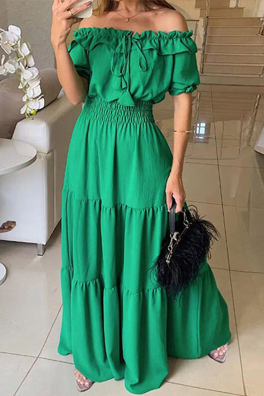 Vestido largo con hombros descubiertos y cintura fruncida Admit Your Feelings 