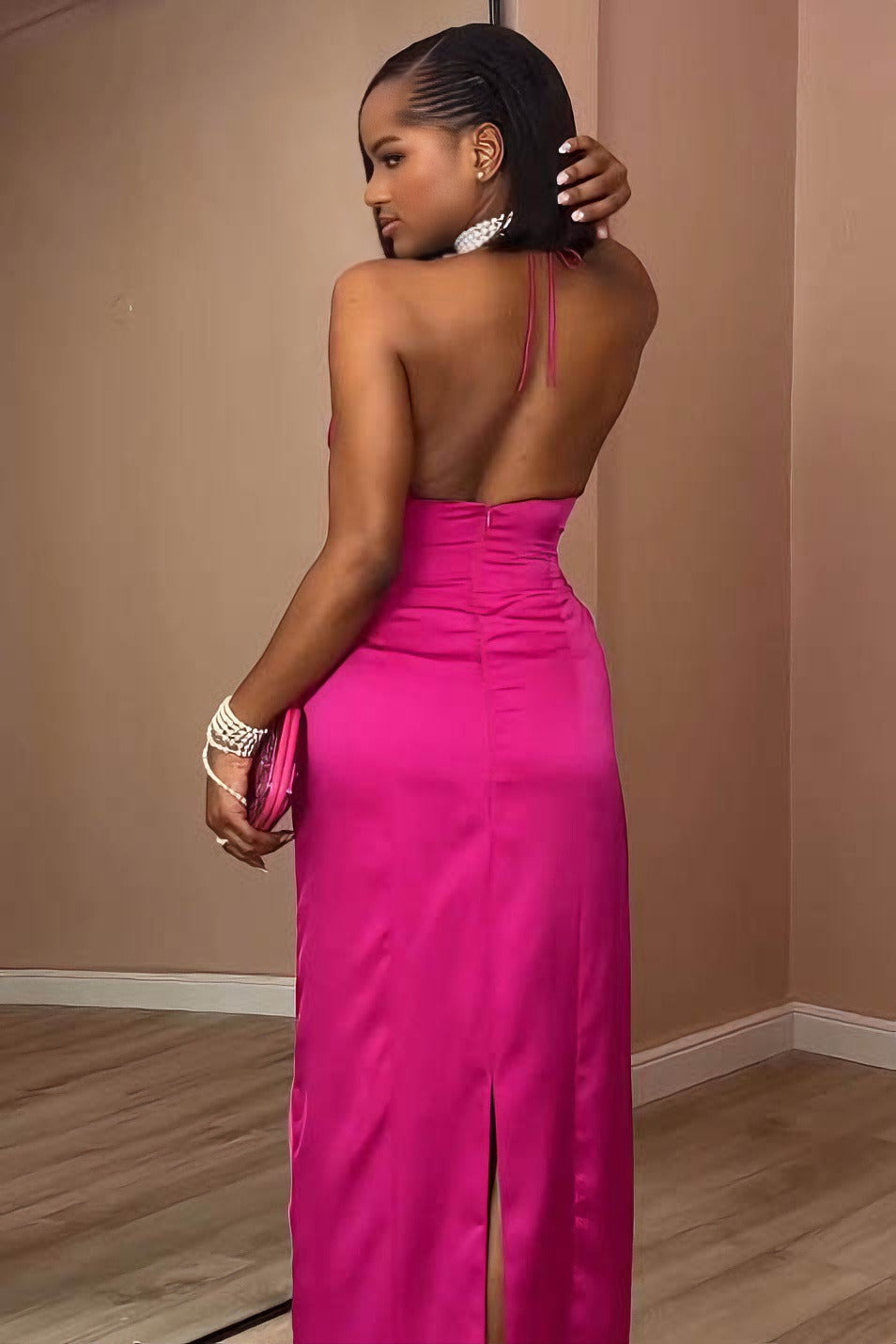 Bubblegum Pink Strapless Slit Maxi Dress