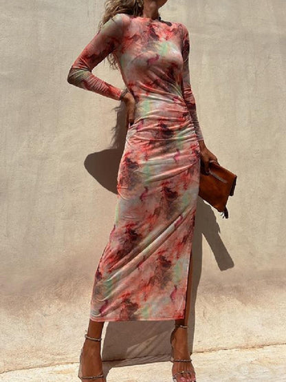 Sheer Print Bodycon Dress