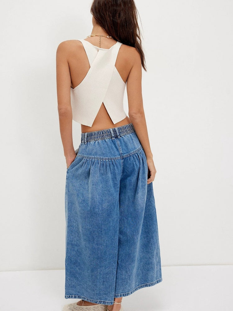 Pleated Front Button Jeans