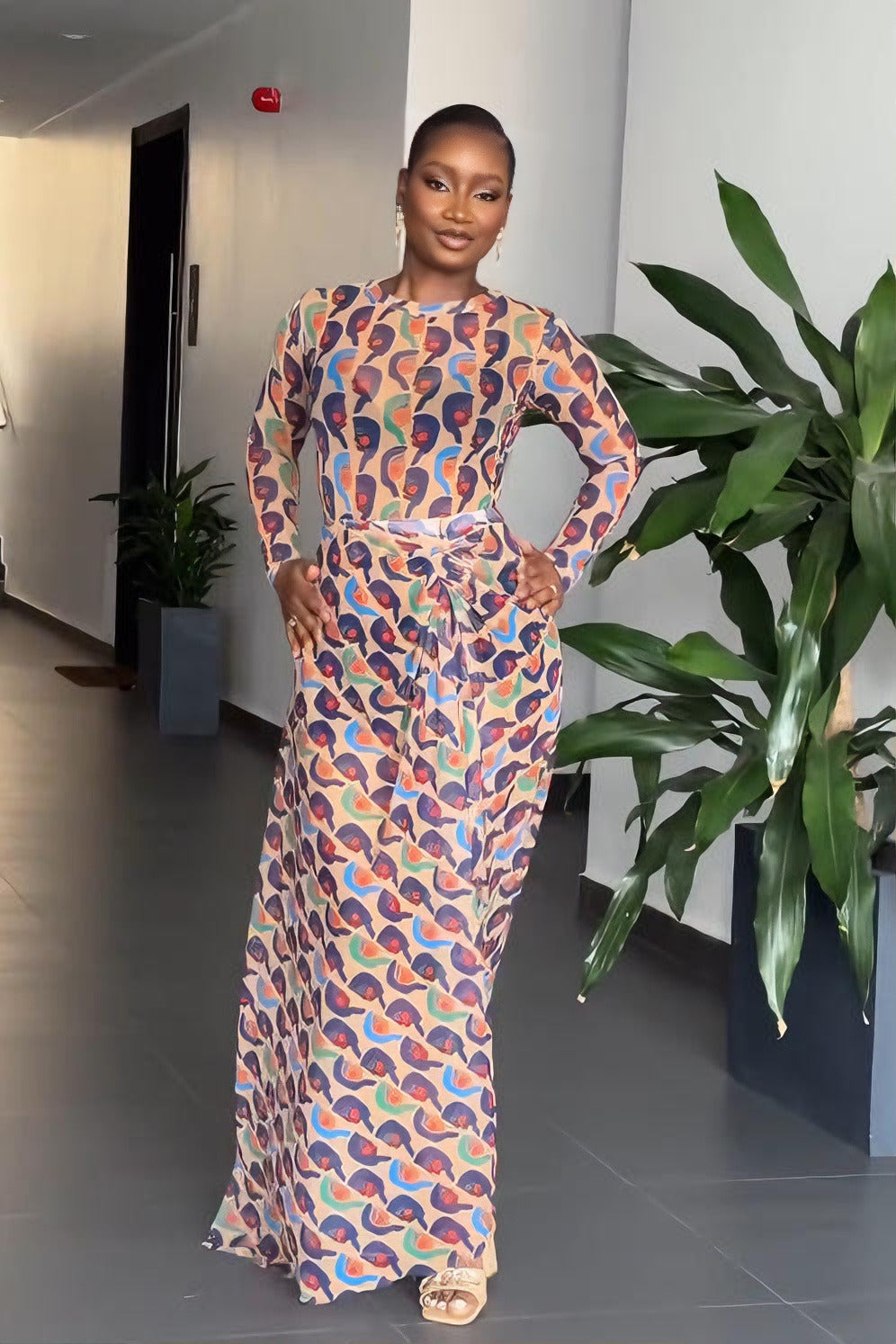 Abstract Portrait-Print Maxi Dress