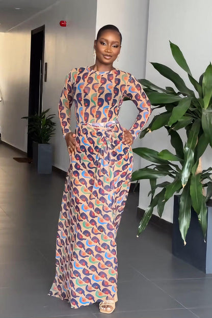 Abstract Portrait-Print Maxi Dress