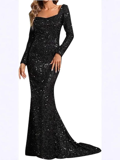 Sparkling Flare Sleeve Evening Gown