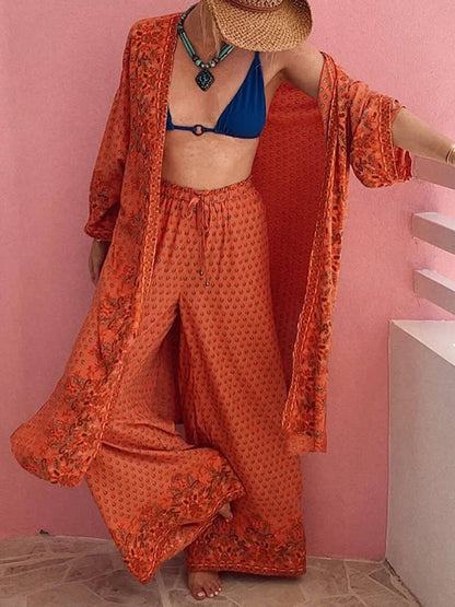 Unique Satin Floral Print Loose Oversized Cardigan Shirt