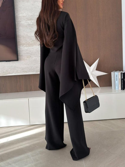 Exquisite Asymmetrical Flared Sleeve Loose Top