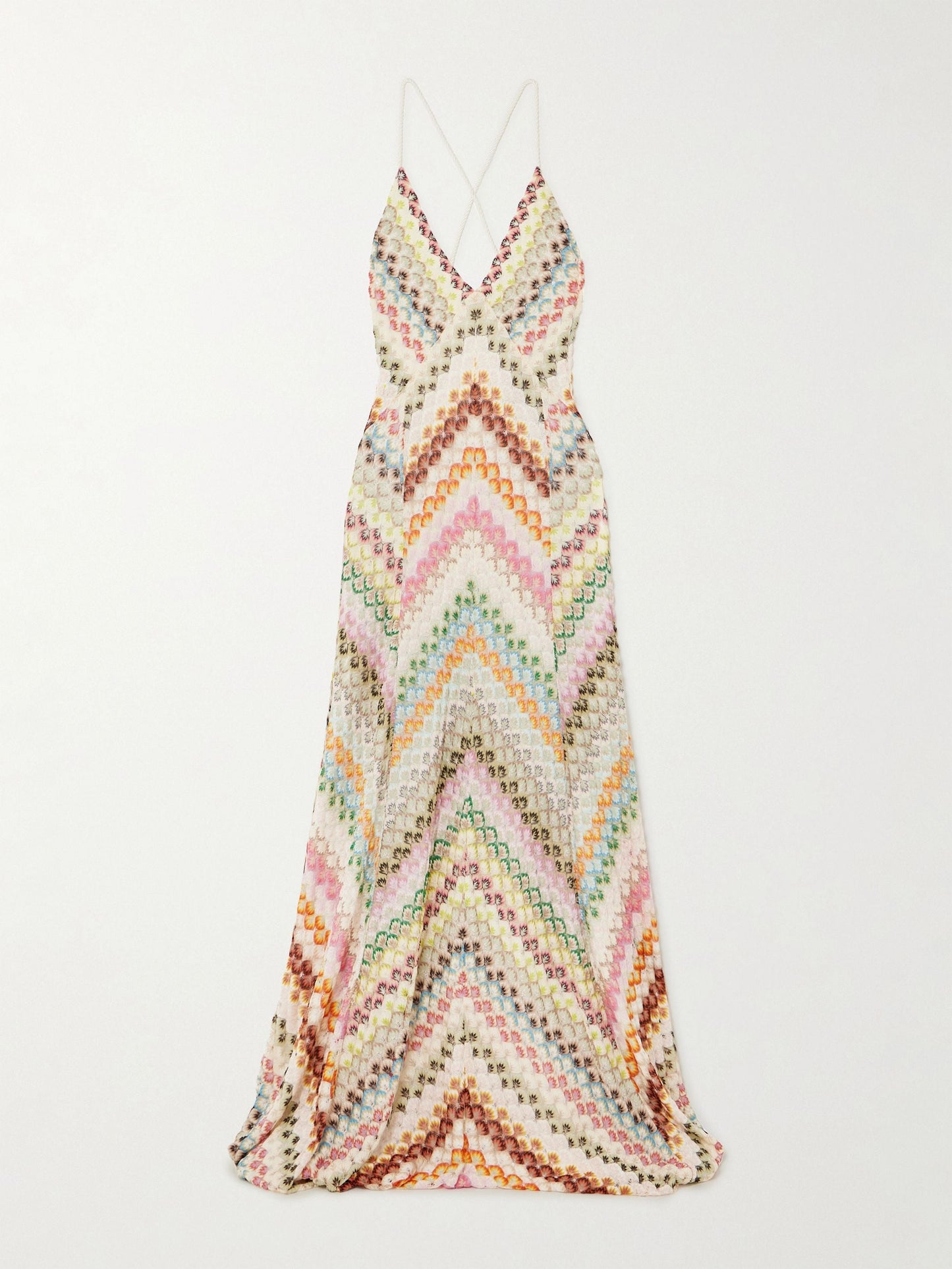 Knit Colorful Herringbone Print Open Beck Maxi Dress