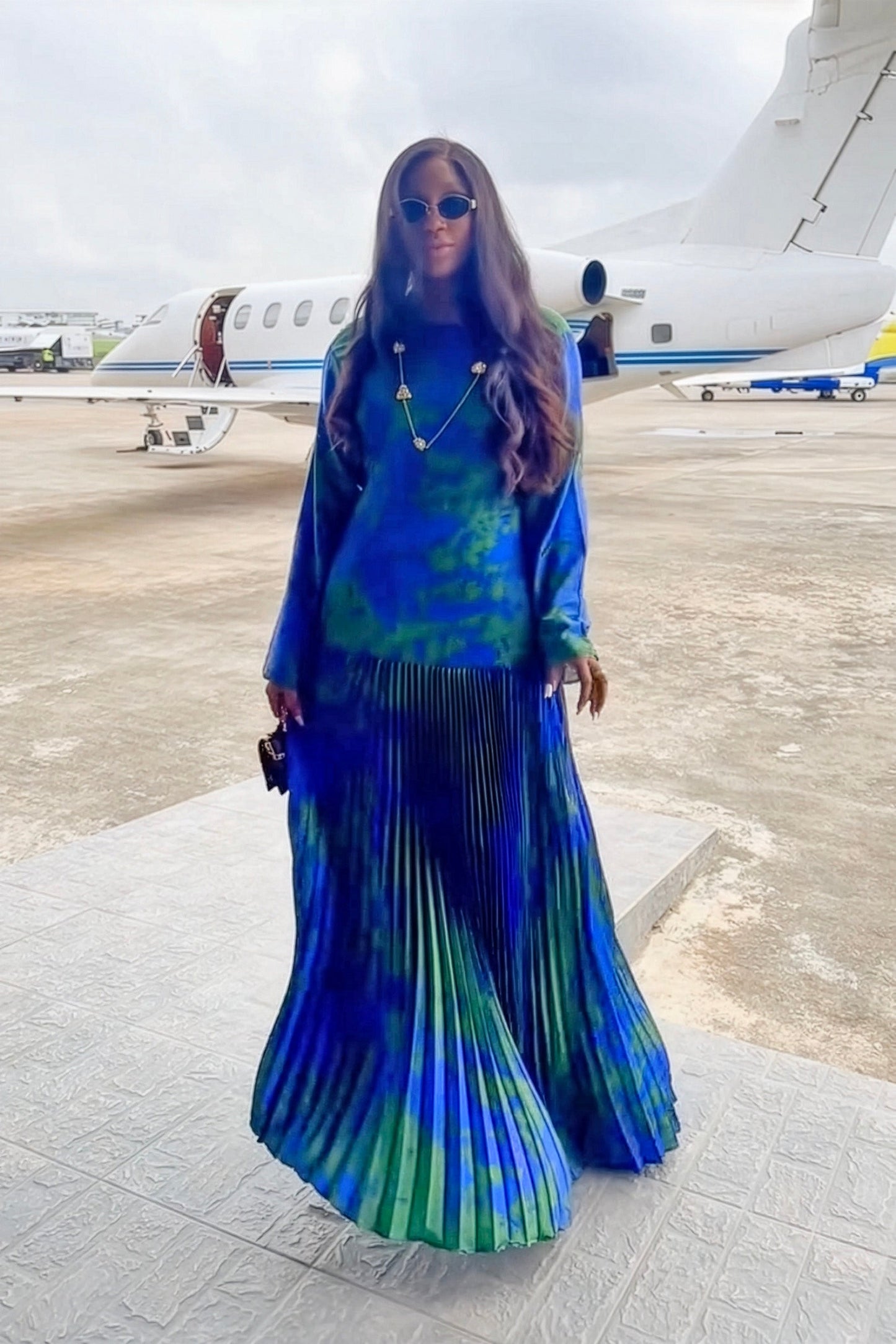 Tropical Wave Pleated Maxi Dress