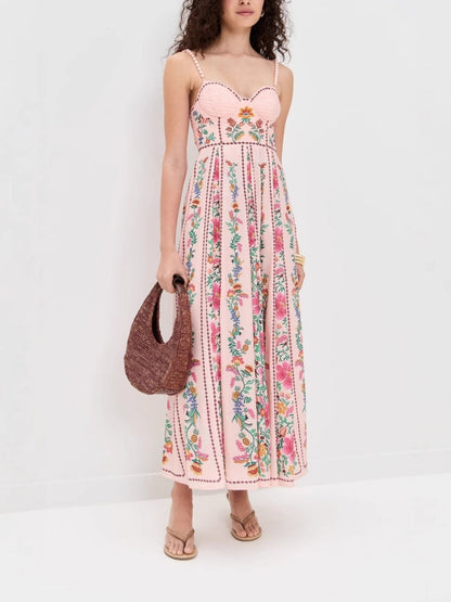 Print Sling Beaded Vacation Dress