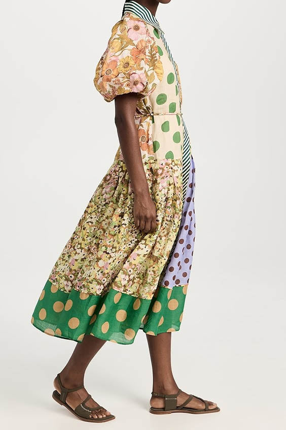 Green Muse Spliced Print Dress