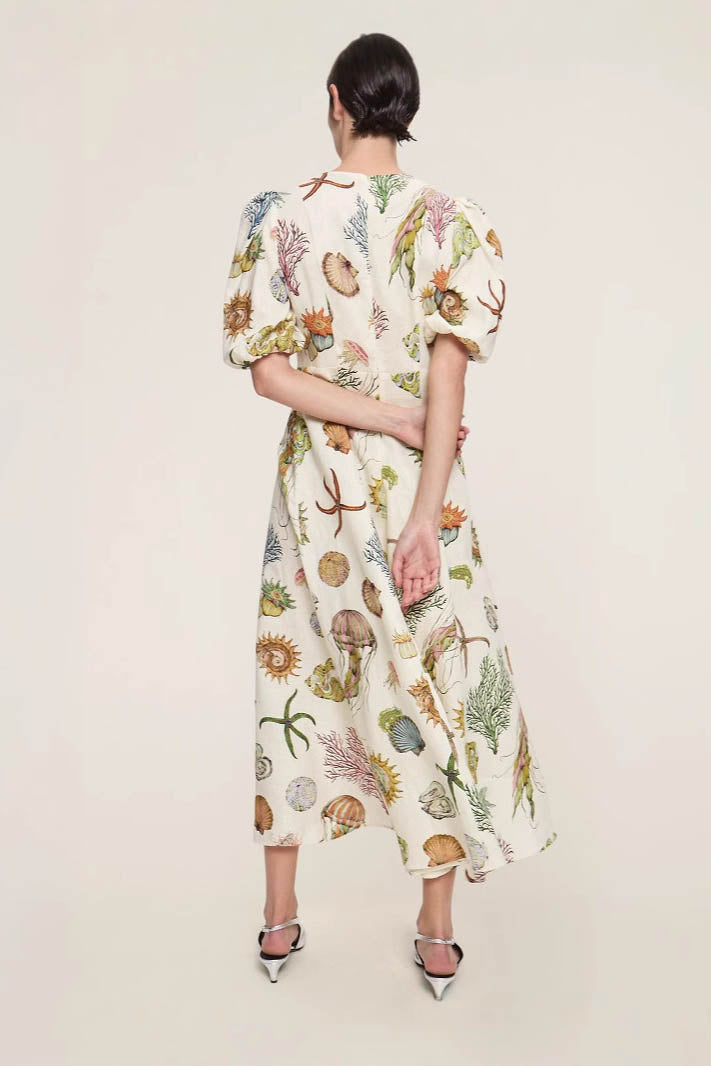 Graffiti Print Puff Sleeve Dress