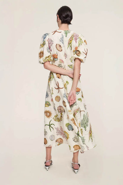 Graffiti Print Puff Sleeve Dress