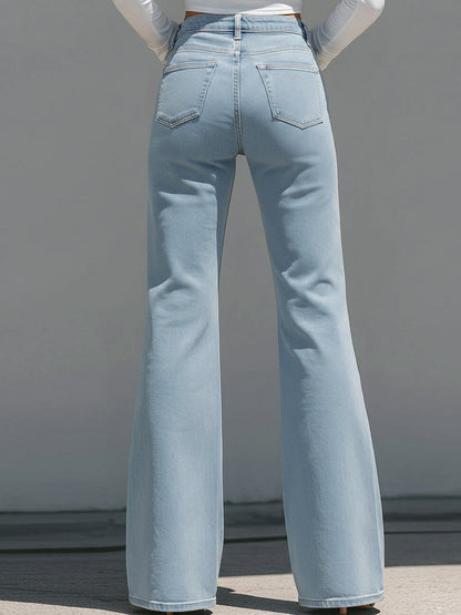 High-Waisted Light Blue Flared Jeans With Raw Edge Seams