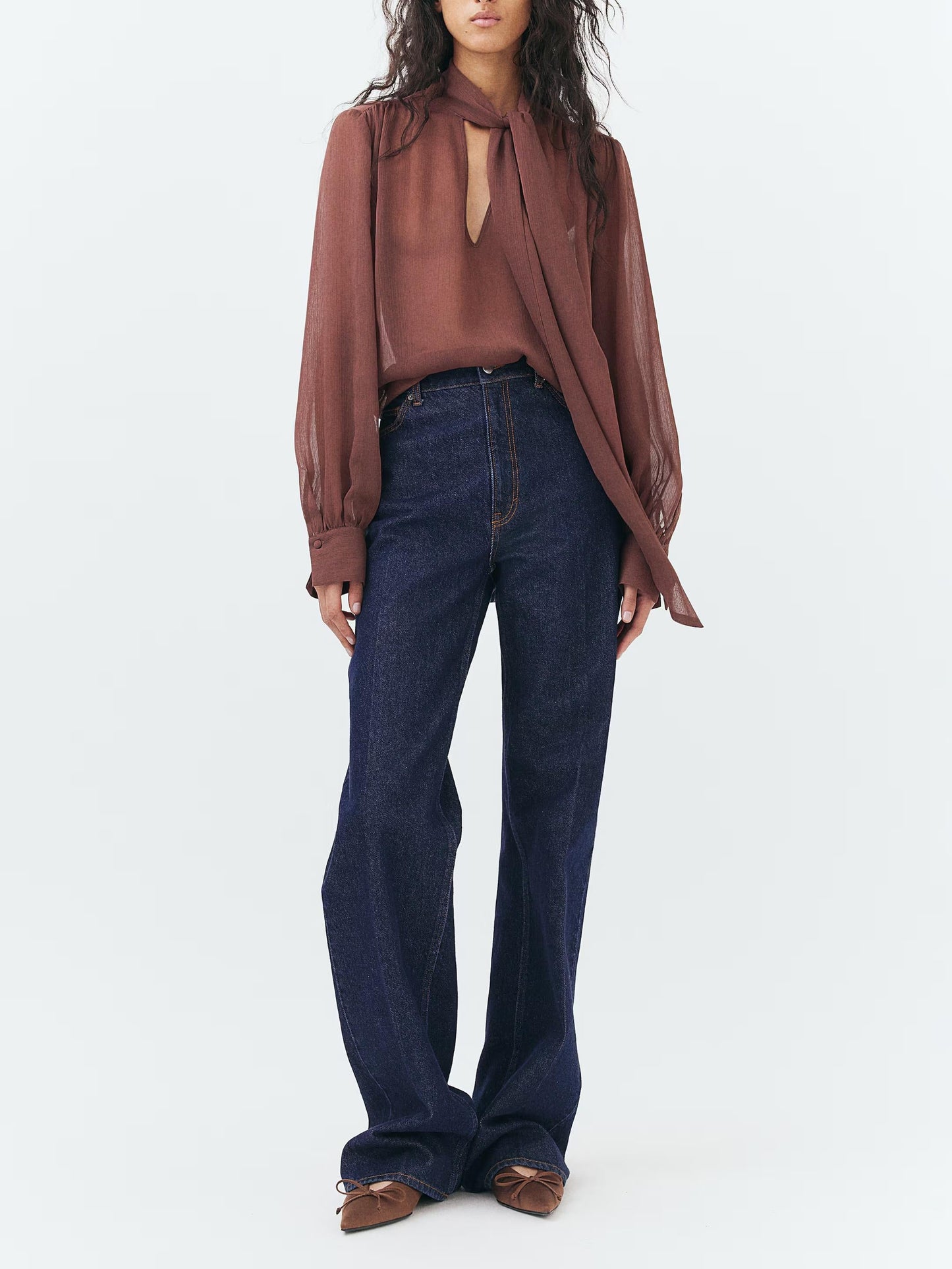 Tie-Neck Chiffon Blouse