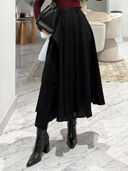 Exquisite Pleated Flared Midi Skirt Two-Piece Set