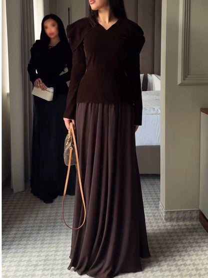 Vintage Velvet Shirt And Skirt Suit-Shirt