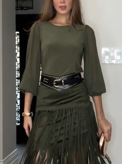 Elegant High-waisted Tassel Skirt Two-piece Set