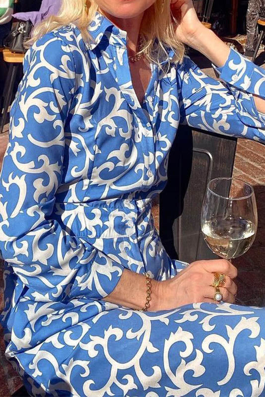 Blue Vine Print Midi Jumpsuit