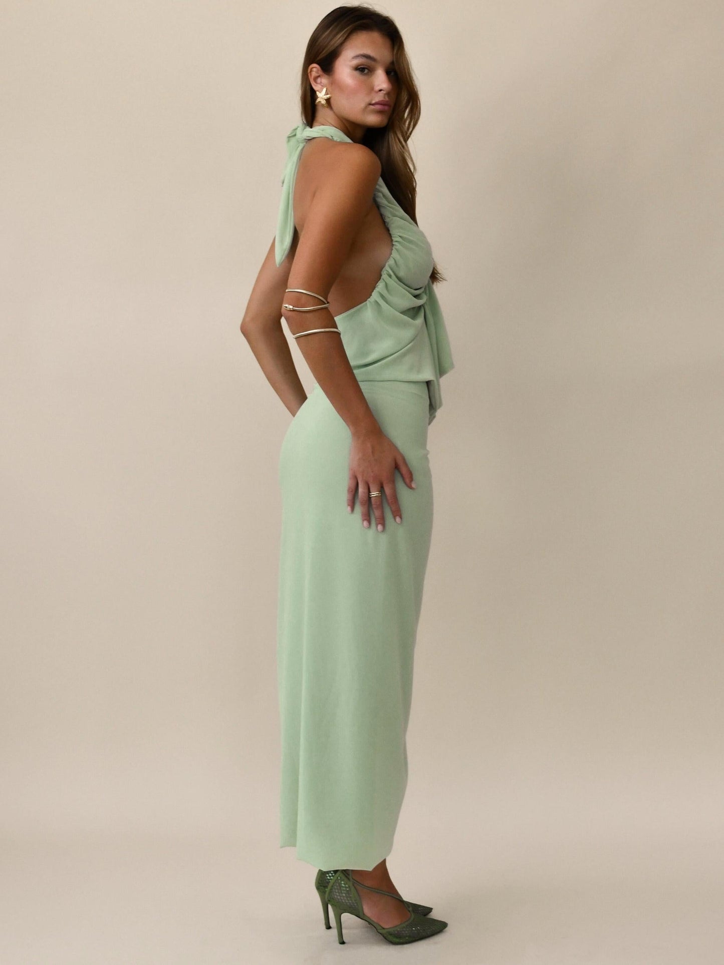 Whispers in Pistachio Maxi Dress