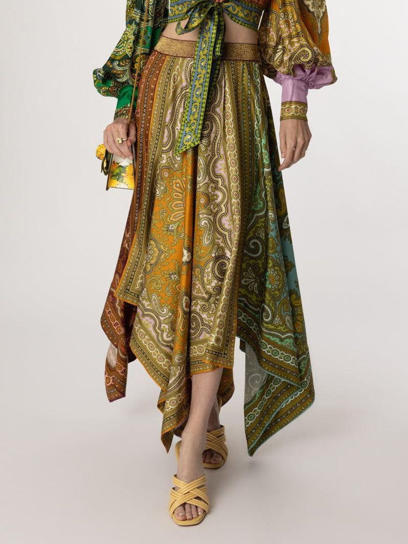 Exquisite Bohemian Paisley Print Satin Two-Piece Set