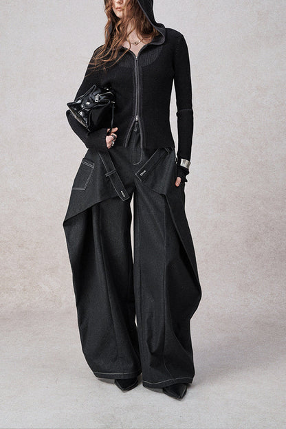 Swinging Symphony Fake Two-Piece Wide-Leg Jeans