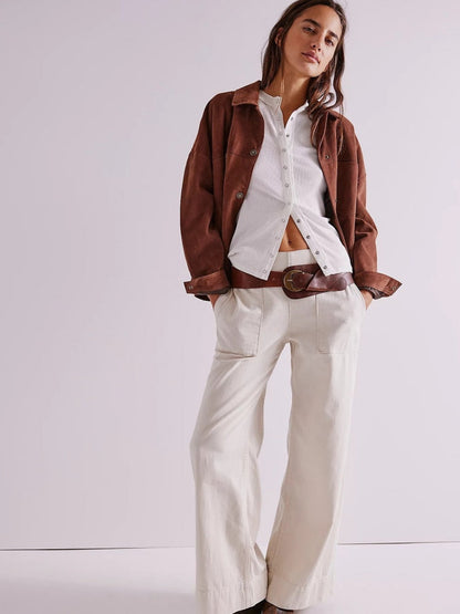 Elastic Waist Wide-Leg Jeans