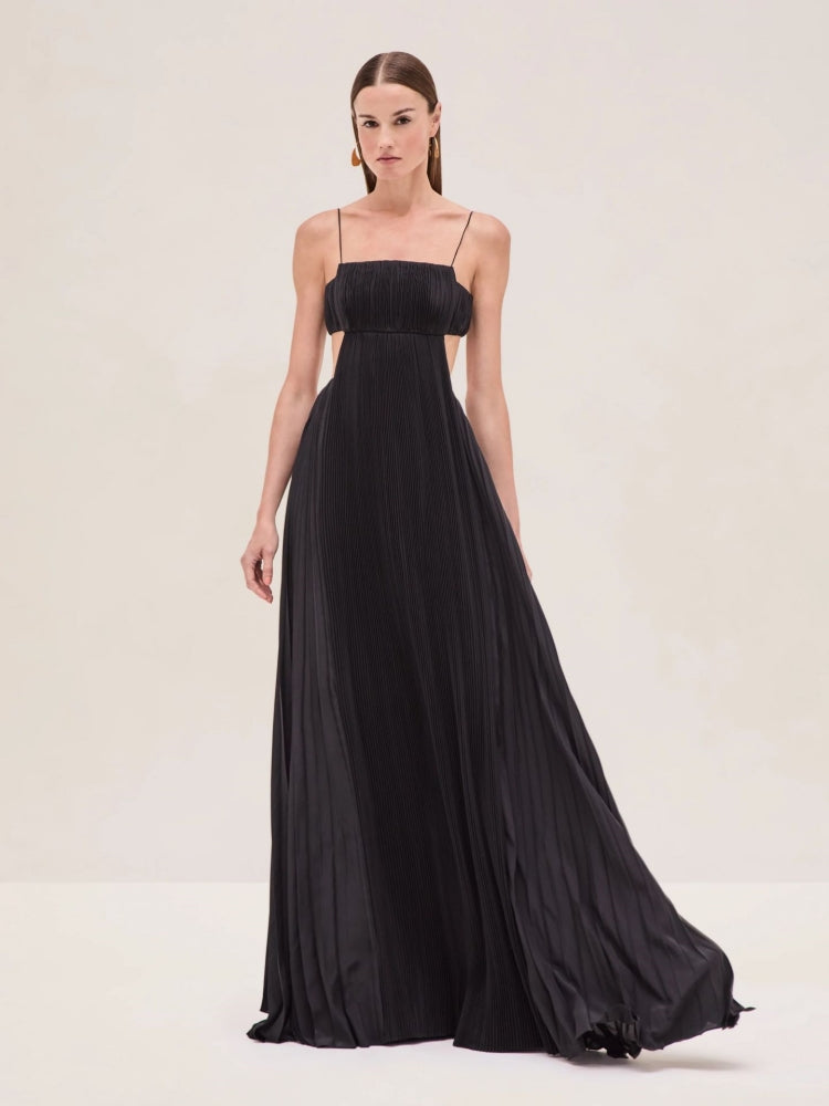 Pleated Backless Slip Dress