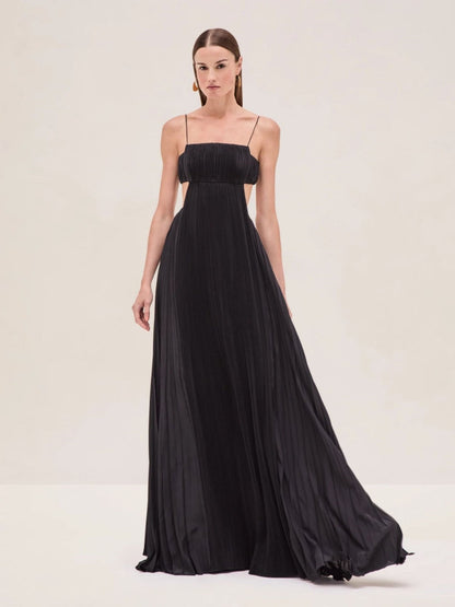 Pleated Backless Slip Dress