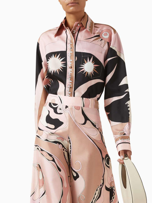 Unique Abstract Floral Print Long-sleeved Shirt