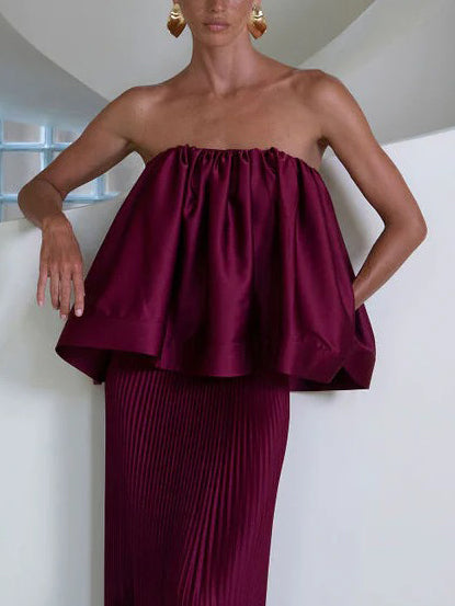 Elegant Pleated Two-piece Skirt Set