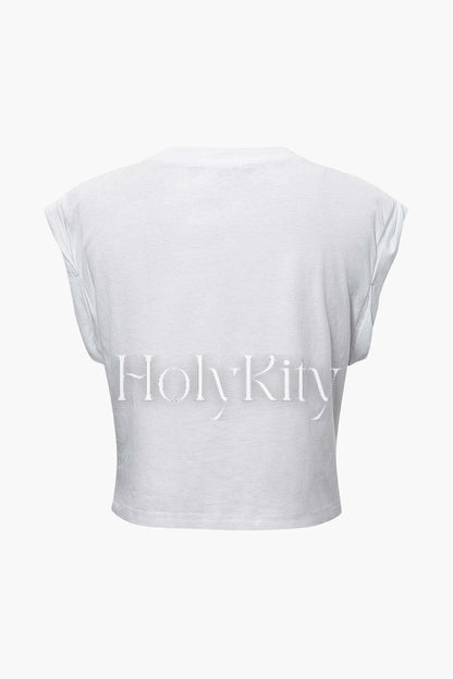 Hopeful Graphic Rolled Cuff Knot Hem T-Shirt