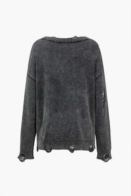 Solid Knit Button Frayed Cardigan