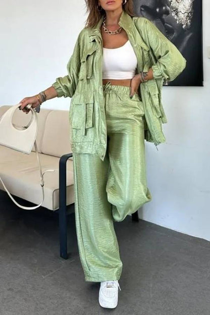 Easy on Me Metallic Fabric Elastic Waist Pocketed Wide Leg Pants