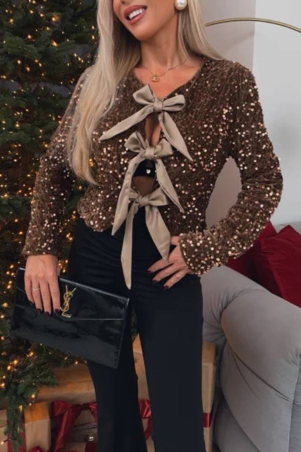 Sequin bow cutout crop top