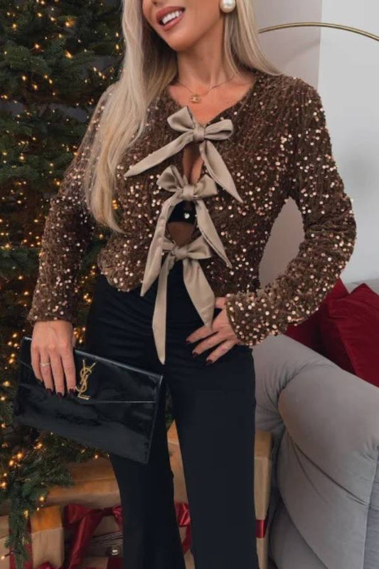 Sequin bow cutout crop top