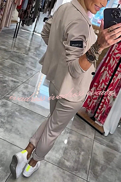 Smart Casual Lapel Blazer and Elastic Waist Tie Pocket Pants Set