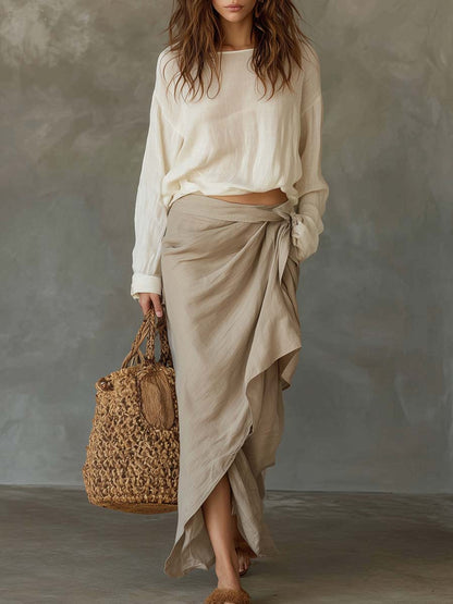 Vintage Cotton And Linen T-shirt And Skirt Set