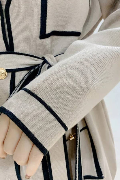 Elegant Color Contrast Two-piece Sweater Suit