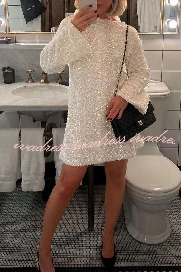 Vestido mini holgado con lazo en la espalda y lentejuelas para bailar toda la noche 